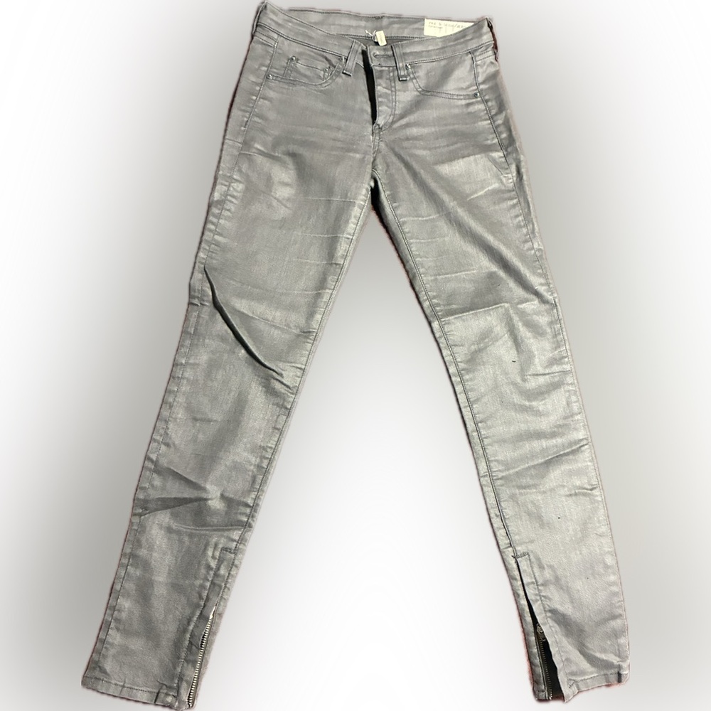 rag & bone Metallic Silver Skinny Jeans zipper capri 26
